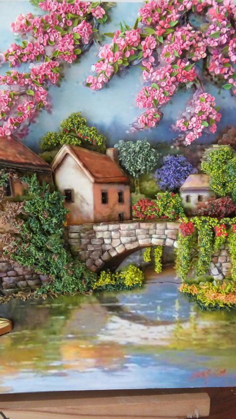 Beginners Canvas Painting, Painting On Canvas For Beginners, Polymer Clay Painting, Canvas For Beginners, Clay Wall Art, Clay Paint, Cottage Art, Clay Wall, Tableau Art