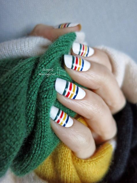 Hudson's Bay nail stripes by simplynailogical Nail Stripes, Chevron Nails, Striped Nails, Nails For Kids, Hudson Bay, Cute Nail Art, Nail Studio, Chic Nails, Perfect Nails