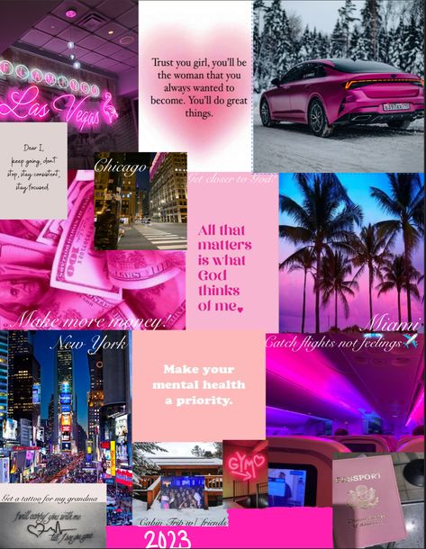 Create a vibrant 2024 vision board with these inspiring pink-themed ideas! Pink Boss Aesthetic, Pink Vision Board Aesthetic, Pink Aesthetic Vision Board, Pink Vision Board, Pink Musician, Vision Bored, Vision Board Ideas, 2024 Goals, Catch Flights