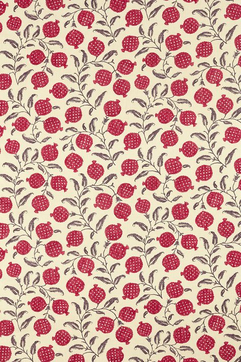 A symbol of life and meaning Pomegranate in Hindi, these stylised fruits and leaves display an organic, block printed look. This lovely, embroidered all-over design is suitable for both drapes and upholstery. It has a straight pattern match and is 20000 Martindale. Dollhouse Rugs, Block Print Wallpaper, Symbol Of Life, Deco Chic, Wallpaper Uk, Initial Prints, Indian Block Print, Pattern Collection, Life Symbol