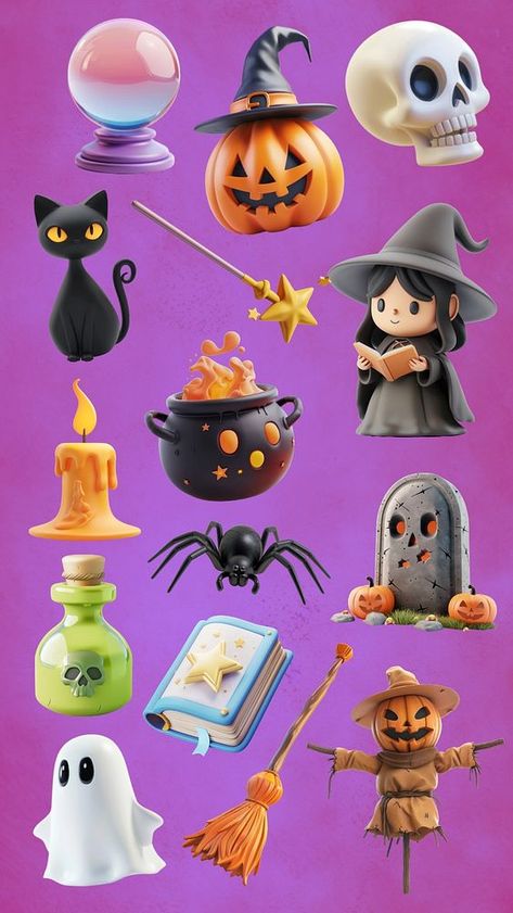 Editable Cute 3D halloween design element set | premium image by rawpixel.com / nun Canva 3d Elements, Halloween Illustration Art, Pumpkin 3d, Ux Design Principles, Chocolate Sculptures, Witch Room, 3d Elements, Halloween 3d, Black And Black