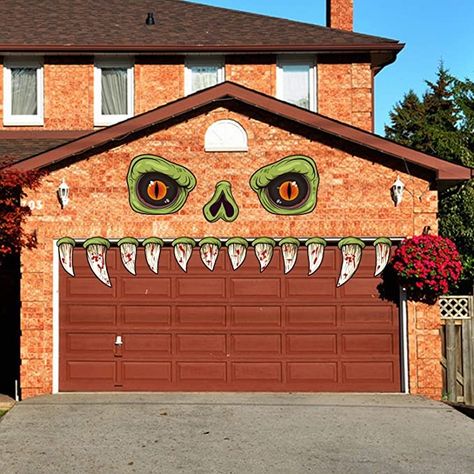 Garage Door Halloween Decor, Halloween Car Decorations, Halloween Garage Door, Halloween Garage, Halloween Outdoor Decoration, Garage Door Decor, Scary Eyes, Diy Garage Door, Monster Face