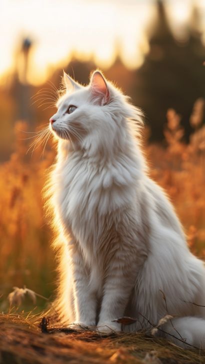 White Norwegian Forest Cat Breed - 15 Fascinating Facts About White Norwegian Forest Kittens - Feline Overview Norweign Forest Cat, Calico Norwegian Forest Cat, Cat Majestic, Norwegian Forest Cat Kitten, White Cat Aesthetic, Norwegian Forest Kittens, Majestic Cats, Norwegian Cat, Majestic Cat