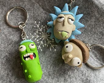 Nerdy Keychains, Rick And Morty Keychain, Polymer Clay Keychains, Rick Y Morty, Bespoke Jewellery, Rick And Morty, Clay Crafts, Polymer Clay, Hand Made