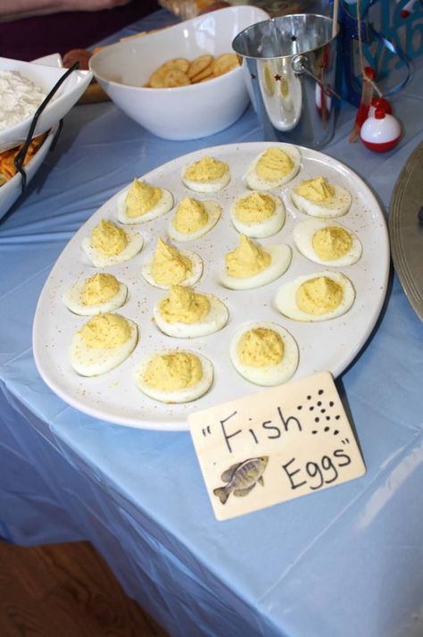 Fishing Themed Snacks Parties Food, Fish Themed Birthday Party For Adults, Its O Fish Al Adoption Party, Ofishally One Food Ideas, Ofishally 2 Birthday, Ofishally One Birthday Food Ideas, Fishing Theme Food, Fish Party Food Ideas, Construction Themed First Birthday