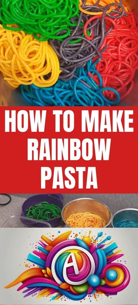 DIY Rainbow Pasta Cute Dinosaur Coloring Pages, Dye Pasta, Colored Noodles, Pasta Crafts, Colored Spaghetti, Rainbow Pasta, Noodle Dinner, Colored Pasta, Green Pasta