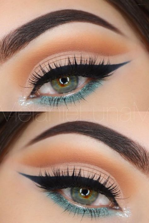 Makeup Looks With Teal Dress, Aqua Green Makeup Looks, Wedding Makeup With Green, Makeup With Teal Dress, Teal Bridal Makeup, Makeup For Teal Dress, Teal Dress Makeup Ideas, Make Up Ideas For Green Eyes, Makeup To Go With Green Dress