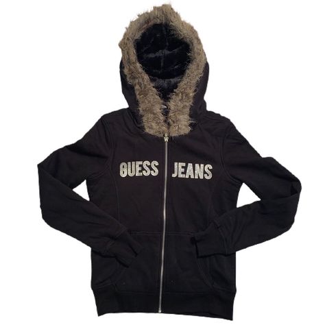 Guess Hoodie, Guess Jacket, Embellished Jacket, Fashion Mood Board, Jeans Jacket, Fur Hood, Faux Fur Collar, Guess Jeans, Fit Inspo