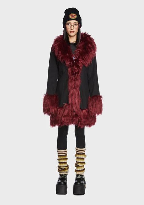 Shop Dolls, Faux Fur Trim Coat, Fur Trim Coat, Black Faux Fur Coat, Exclusive Clothing, Fashion Project, Mod Fashion, White Fur, Coat Black