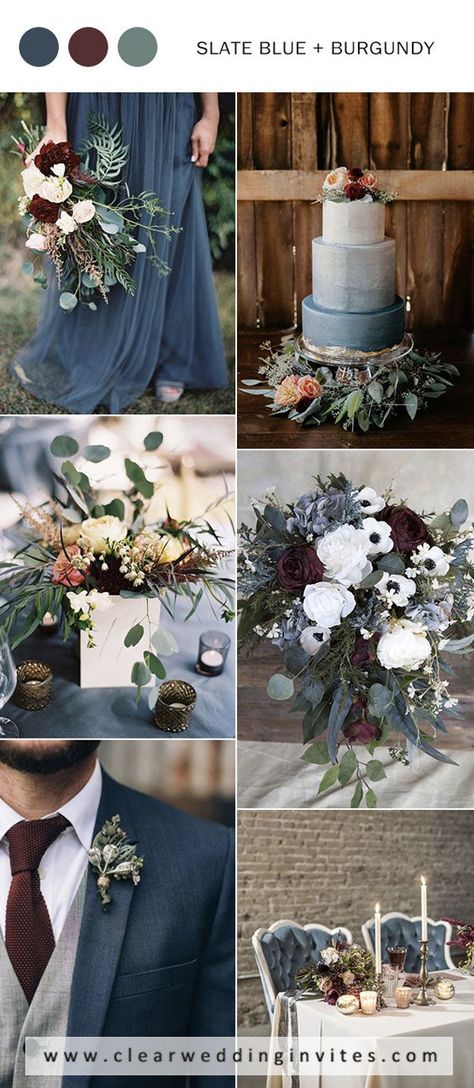 Bright Wedding Colors, Wedding Color Ideas, Blue And Burgundy, Winter Wedding Colors, Bright Wedding, Wedding Colors Blue, Wedding Palette, Have Inspiration, Dusty Blue Weddings