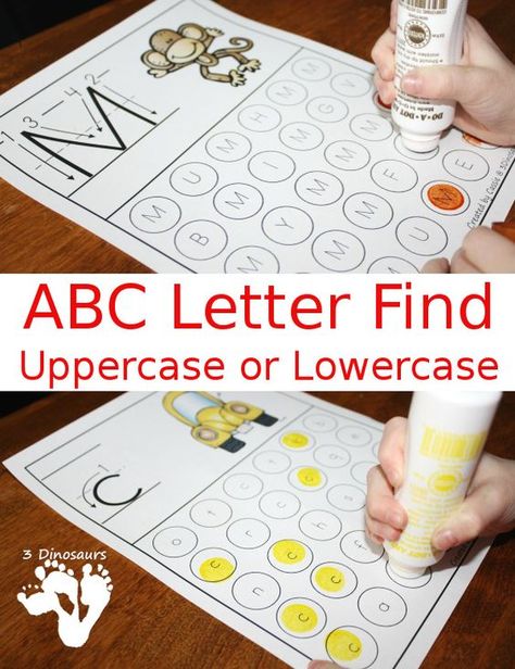 Free ABC Letter Find Uppercase or Lowercase Printable - 52 pages of printables - 3Dinosaurs.com Work Planning, Eyfs Ideas, Summer Kid, Material Ideas, Letter Find, Abc Activities, Activities Ideas, Preschool Literacy, Abc Letters