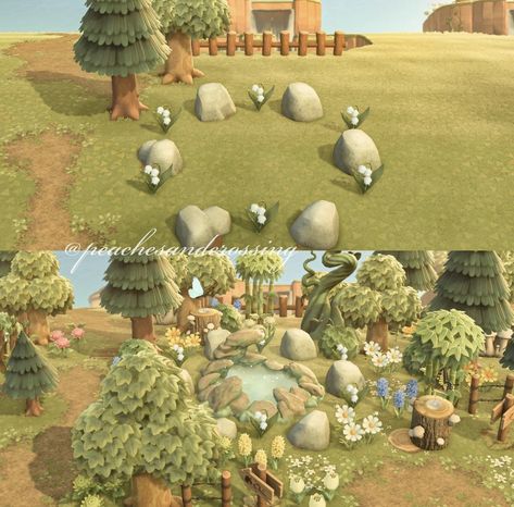 Animal Crossing Rock Garden, Cottagecore Ideas, Cottagecore Animal Crossing, Acnh Cottagecore, Forest Core, Rock Garden Design, Animal Crossing Wild World, Island Theme, Animal Crossing Characters