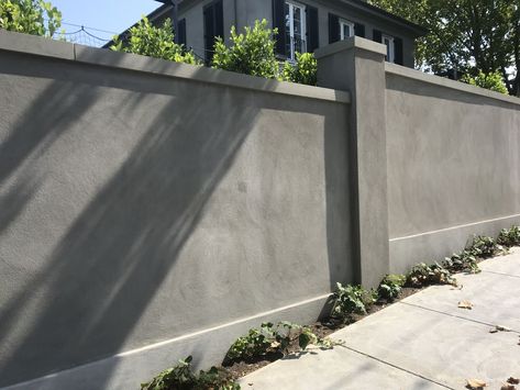 Concrete Fencing Ideas, Stucco Fence Wall Modern, Simple Compound Wall Design, Concrete Fence Wall, Best Exterior House Paint, Stone Walls Garden, Fence Wall Design, Compound Wall Design, Front Wall Design