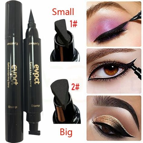 Double Head Winged Eyeliner Stamp Waterproof Long Lasting Liquid Eyeliner Pen Pencil Smudgeproof Eye Makeup Seal Stamp Tool for Wing or Cat Eye - Bla Acv Toner, Matte Eye Makeup, Eyeliner Stamp, Eyeliner Shapes, Makeup Pencil, Eye Makeup Application, Winged Eyeliner Stamp, Green Eyeliner, Eyeliner Stencil