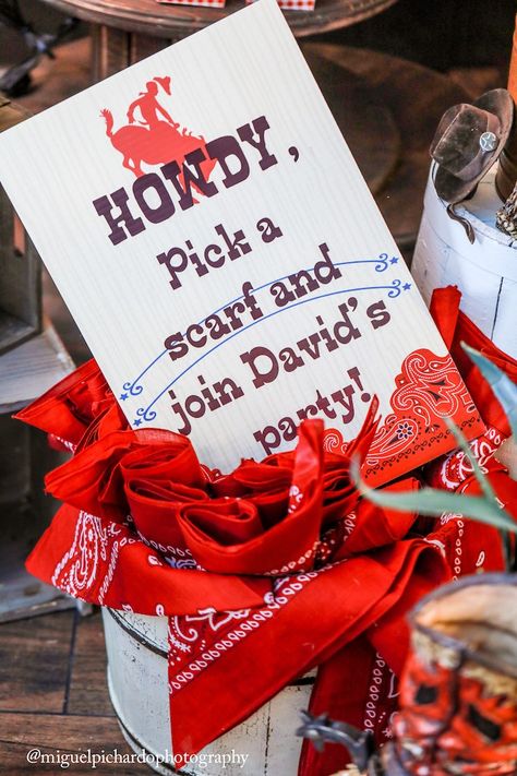 Bandana favors from a Western Cowboy Birthday Party on Kara's Party Ideas | KarasPartyIdeas.com (10) Bandana Party Ideas, Bandana Party Favors, Cowboy 5th Birthday Party, Rodeo Kids Birthday Party, Western Theme Party Favors, Cowboy Birthday Party Favors, Rodeo Birthday Party Favors, Cowboy Themed Second Birthday, Cowboy Theme Party For Boys Games