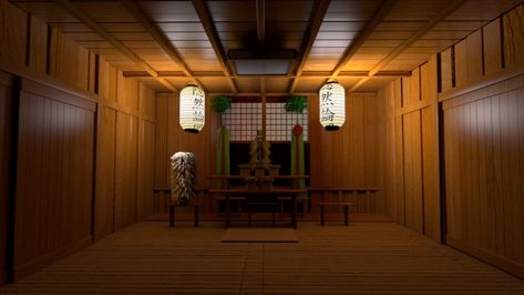 Inside Japanese Temple, Japanese Temple Interior, Japanese Zen Interior, Fox Background, Cathedral Interior, Zen Interiors, Background Elements, All About Japan, Japanese Temple