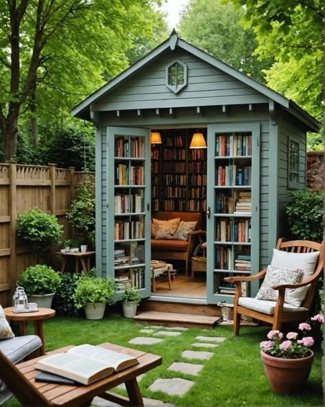 Cottage Garden Sheds, Garden Library, She Shed Ideas, Home Library Design, She Sheds, Shed Ideas, Home Libraries, Garden Sheds, Library Design