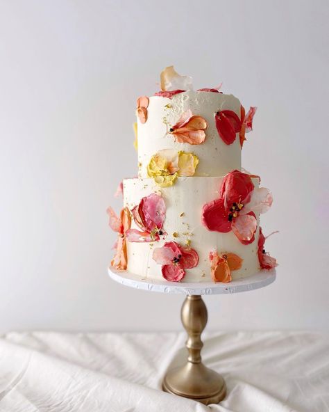 Sunset Wedding Cake, Stunning Wedding Cakes, Orange And Pink Wedding, Gold Wedding Cake, Painted Cakes, Cake Gallery, Beautiful Wedding Cakes, Floral Cake, Cute Desserts