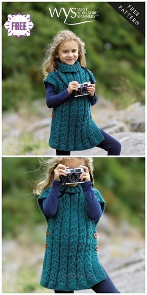 Knit Sorcha Girls Cabled Tunic Free Knitting Pattern Tunic Knitting Patterns, Knitting Poncho, Poncho Patterns, Trendy Knitting, Kids Knitting Patterns, Knitting Patterns Free Sweater, Poncho Knitting Patterns, Kids Poncho, Baby Knitting Patterns Free