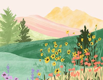 Flower Landscape Illustration, Jade Illustration, Field Flowers Illustration, Summer Garden Illustration, Spring Landscape Illustration, Countryside Illustration, Meadow Illustration, Spring Forest Illustration, Digital Art Procreate