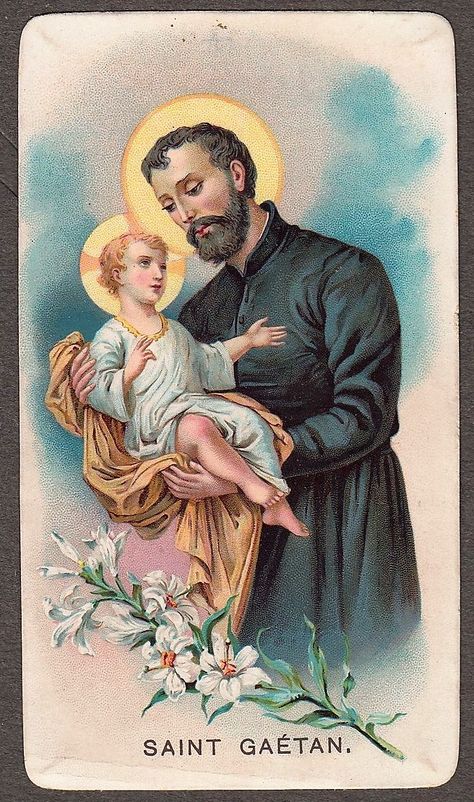 St Cajetan, Saint Cajetan, Traditional Catholicism, Friend Of God, Vintage Holy Cards, Old Churches, Child Jesus, Holy Family, Catholic Art