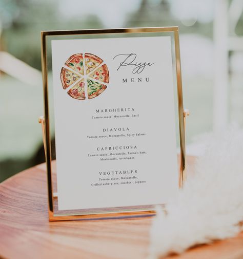 Wedding Pizza Bar, Food Signage, Pizza Wedding, Template Love, Pizza Buffet, Menu Pizza, Bar Menu Template, Money Wedding, Pizza Menu