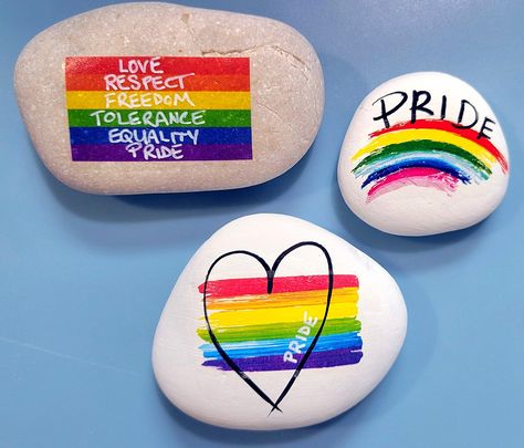 Pride Rock Painting, Pride Painted Rocks, Pride Doodles, Pride Rocks, Posca Paint Pens, Pride Decor, Landscape Rocks, Equality Pride, Rock Designs