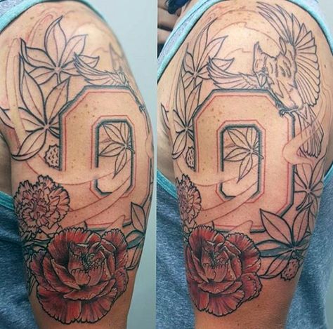 Flower Tattoos For Men, Ohio State Tattoos, Ohio Tattoo, Sunflower Tattoo Thigh, Sunflower Tattoo Simple, Men Flower Tattoo, State Tattoos, Sunflower Tattoo Sleeve, Sunflower Tattoo Shoulder