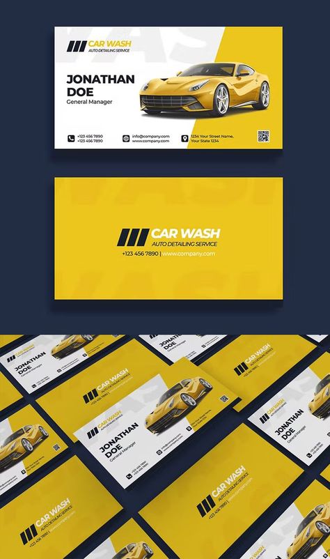 Business Card Flyer Design, Car Visiting Card Design, Business Card Company, Automotive Business Cards, Car Wash Business Cards, Graphic Designer Business Card Creative, Visiting Cards Design Creative, Detailing Business Cards, Visit Card Design