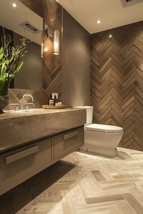 Bathroom Wc Wall Design, Small Bathroom Feature Wall Ideas, Contemporary Interior Design Bathroom, Bathroom Tiles Design Ideas Patterns, Bathroom Tiles Design Ideas 2024, Small Bathroom Tiles Ideas, Pattern Tile Bathroom, Modern Bathroom Tiles Design Ideas, Chevron Tile Bathroom