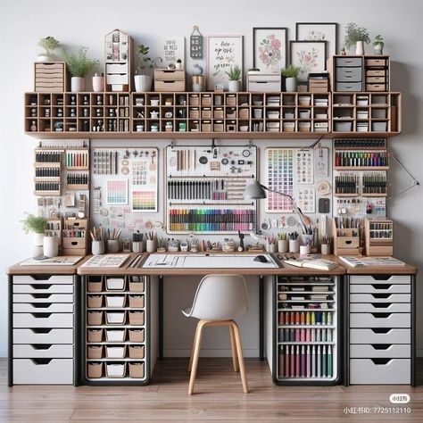 Creator Room Ideas, Small Hobby Room, Art Desk Organization, Craft Desk Organization, Small Art Room, Craft Room Set Up, Cozy Hobby Room, Art Room Office, Cozy Craft Room