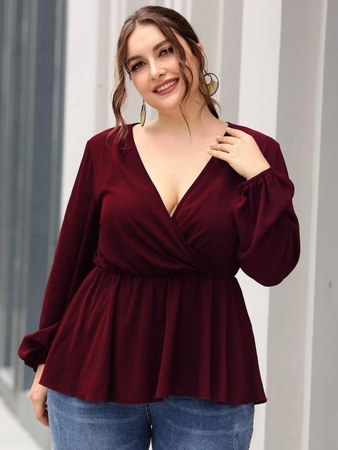 Western Tops For Women Classy Plus Size, Drapping Dress Pattern, Plus Size Western Fashion, Western Tops For Women, Peplum Top Outfits, Belly Clothes, Ruffle Hem Blouse, Plus Size Summer Outfits, Peasant Sleeve