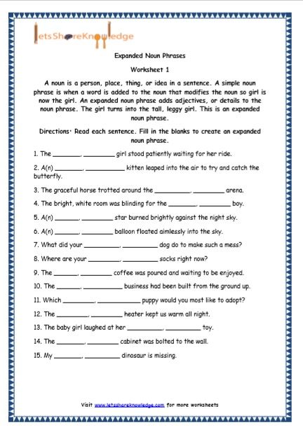 Expanded Noun Phrases Worksheets, Grammer English Grade 5, Noun Phrases Worksheets, Grade 5 English Worksheets, Grade 5 English, Grade 5 Worksheets, Expanded Noun Phrases, Matter Worksheets, Nouns Worksheet