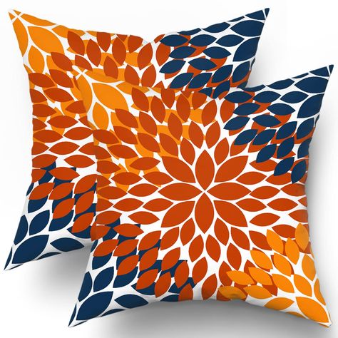 PRICES MAY VARY. Cotton Polyester 【Size】:20x20inches,50x50cm,NOTE:ONLY 2 fall decorations orange pillow covers contained,inserts NOT included ★【HIGH-QUALITY FABRICS】:Burnt Orange Navy Blue throw pillows are made of pure cotton-polyester blend，which has an invisible zipper, double-sided printing, simple and elegant design. It is comfortable and friendly to your skin or pets. indelible after washing. ★【EXCELLENT DESIGN】:Burnt Orange Navy Blue decorative pillows are designed for all home decor, The Navy Blue Decorative Pillows, Navy Blue Pillow, Navy Blue Throw Pillows, Orange Couch, Orange Pillow Covers, Fall Room Decor, Navy Blue Pillows, Bed Cushion, Couch Pillow Covers