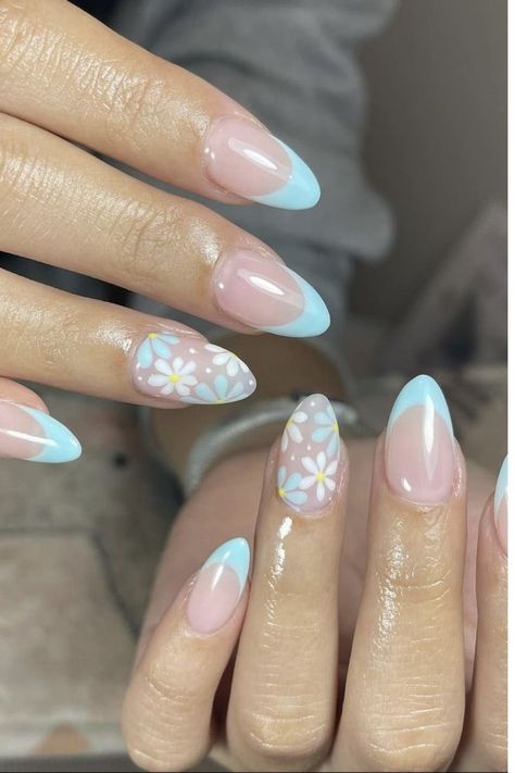 Pink Nail Inspo, French Tip Nail Art, Long Almond Nails, Blue French Tips, Long Square Nails, French Tip Nail Designs, Art Design Ideas, Colorful Nail Art, Blue French