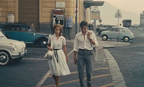 Purple noon 1960. Alain Delon and Marie Laforêt. White dress. Purple Noon, Eric Rohmer, Countryside Fashion, 60s Men, Room Collage, French New Wave, Cinema Art, French Cinema, Film Images