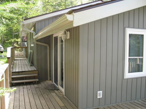 Board and Batten Homes | consisting of: new entrance door, new Mitten vinyl board and batten ... Siding Board And Batten, Board And Batten Cladding, Modern Siding, Board And Batten Exterior, Mobile Home Exteriors, Vinyl Board, Plywood Board, Vertical Siding, House Cladding