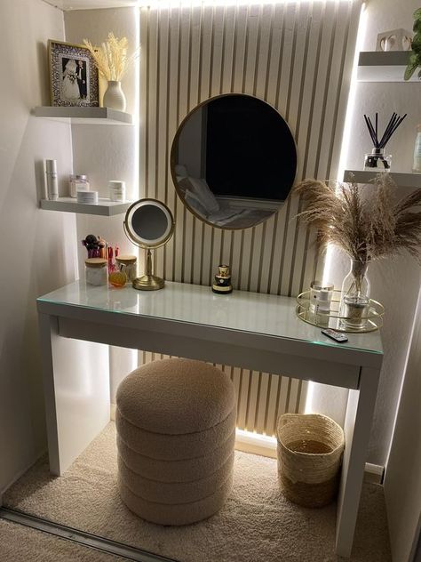 Ikea tips, hacks and more! | I am so pleased with how this turned out, I have built in wardrobes which I hate so did the middle as a dressing room using Ikea Malam drassing table ... | Facebook Dressing Table Inspo, Built In Wardrobes, Dressing Room Decor, Dressing Table Design, Built In Wardrobe, House Inspo, Dressing Room, Dressing Table, New Room