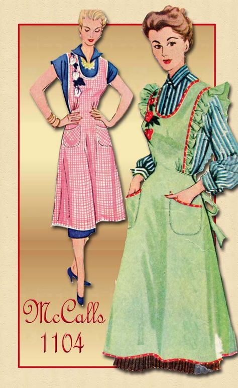 All housewives and mothers wore aprons every day.  1940s 1940s Apron, Bib Apron Pattern, Art Aprons, Farm Apron, Vintage Apron Pattern, Apron Patterns, Art Apron, Vintage Aprons, Patron Vintage