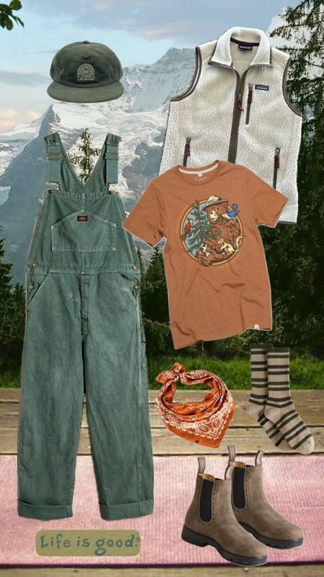 #patagonia #granolagirl #blundstones #outfitinspo #falloutfit #overalls Granola Style Outfits, Granola Girl Fits, Granola Girl Aesthetic Outfits, Granola Fits, Eclectic Wardrobe, Granola Style, Trend 2025, Granola Outfits, Patagonia Outfit