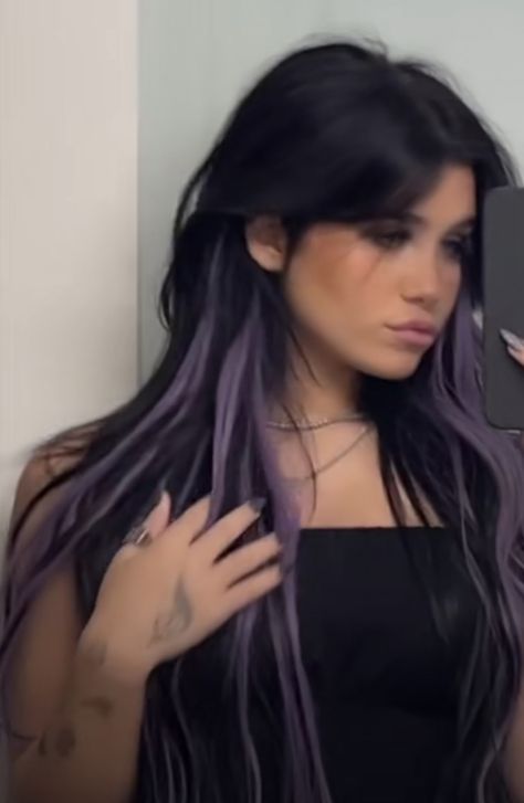 Purple Halo Hair, Purple Hair Goth, Hair Color Underneath, Gothic Hairstyles, Goth Hair, Halo Hair, Scene Emo, Emo Goth, Purple Hair