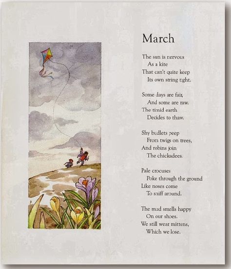 March poem for A Child's Calendar by John Updike Spring Verses, Waldorf Verses, Waldorf Classroom, Nursery Rhymes Poems, Seasons Poem, Spring Poem, Childrens Poems, Childrens Poetry, Kids Poems