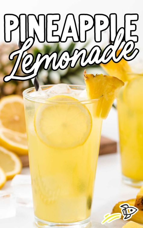 Pineapple Lemonade Punch, Summer Drink Menu, Mocktails Recipes, Pineapple Lemonade Recipe, Green Lemonade, Pineapple Drink, Lemonade Punch, Pineapple Lemonade, Pineapple Water