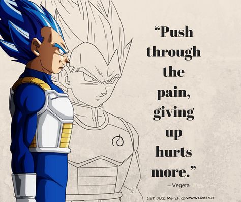 Push Through The Pain, Giving Up Hurts More  #dbz #dragonballz #fitnessquotes #motivationquotes #dbzquotes Goku Motivational Quotes, Dragon Ball Inspirational Quotes, Vegeta Motivation Quotes, Dbz Motivation, Vegeta Quotes, Dbz Quotes, Itachi Quotes, Karate Quotes, Logic Quotes