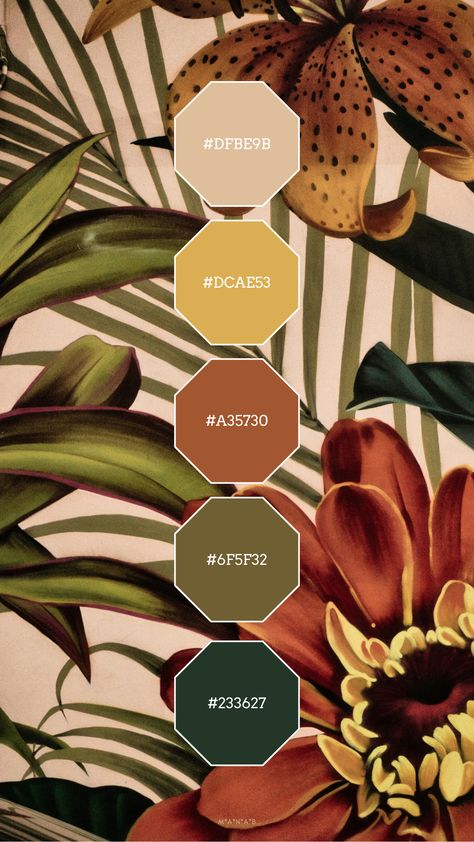 Acorn Color Palette, Trending Fall Colors 2024, Chai Color Palette, Color Scheme Mood Board, Yellow And Brown Palette, Cognac Color Palette, Color Schemes With Green, Marigold Color Palette, Hippie Color Palette