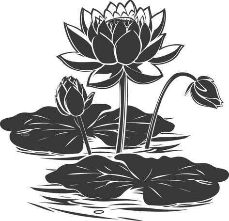 AI generated Silhouette lotus flower in the water black color only Lotus Leaf Illustration, Flower In The Water, Tats Inspiration, Lotus Vector, Lotus Painting, Water Lilly, Sleeve Tattoos For Women, White Lilies, Magnolia Flower