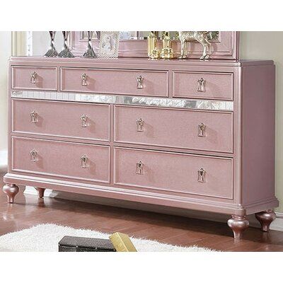 Pastel Fairy, Pink Dresser, Dresser Wood, Gold Dresser, Mirror Trim, Solid Wood Dresser, Dresser Top, 7 Drawer Dresser, Metal Drop