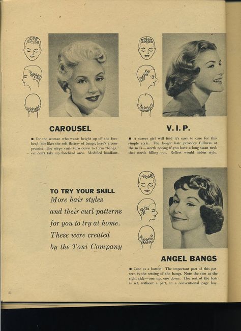 This pin curl pattern for "Angel Bangs" is beyond adorable! Pin Up Curls, Retro Updo, Vintage Hairstyles Tutorial, 1950s Hairstyles, Vintage Curls, 50s Hairstyles, Hair Patterns, Pin Curls, Pin Up Hair