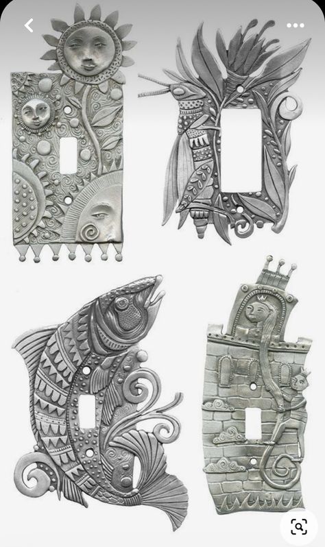 Electrical Plates, Diy Light Switch, Light Switch Covers Diy, Metal Embossing Art, Pewter Art, Aluminum Can Crafts, Aluminum Crafts, Plate Ideas, Metal Embossing