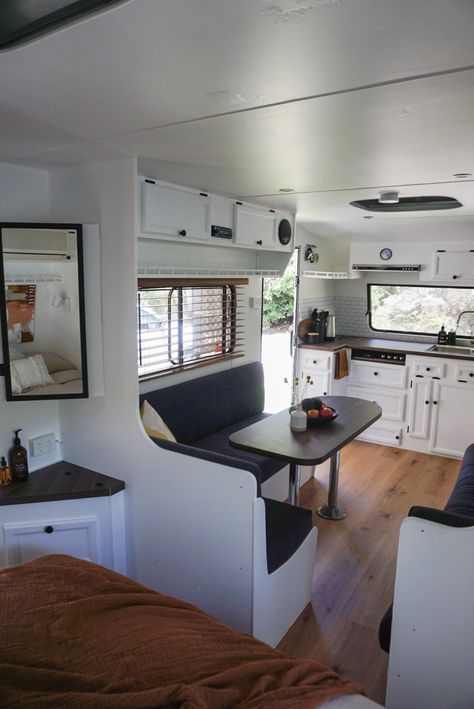 Caravan Renovation Diy, Caravan Interior Makeover, Caravan Conversion, Diy Caravan, Caravan Living, Caravan Home, Caravan Decor, Tiny House Camper, Caravan Makeover